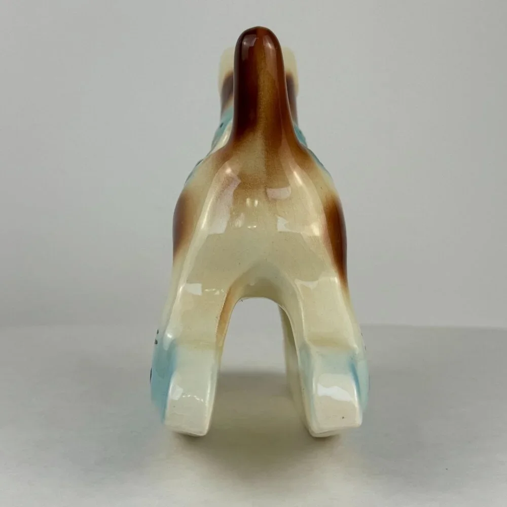 Vintage Ceramic Schnauzer Terrier Dog Planter Small Rocking Blue 7 inches - Picture 6 of 11